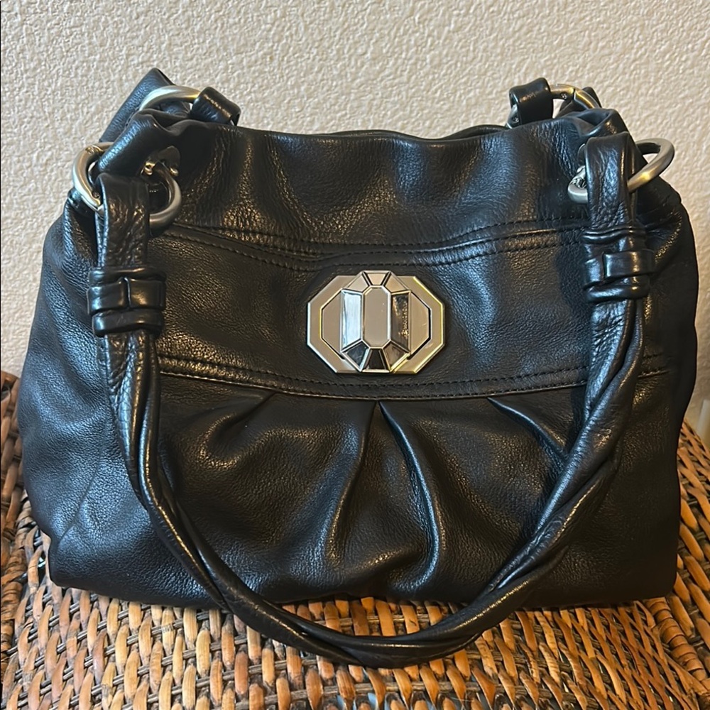 B.Makowsky Black Slouchy Shoulder Bag with Silver Hardware. - Picture 3 of 15
